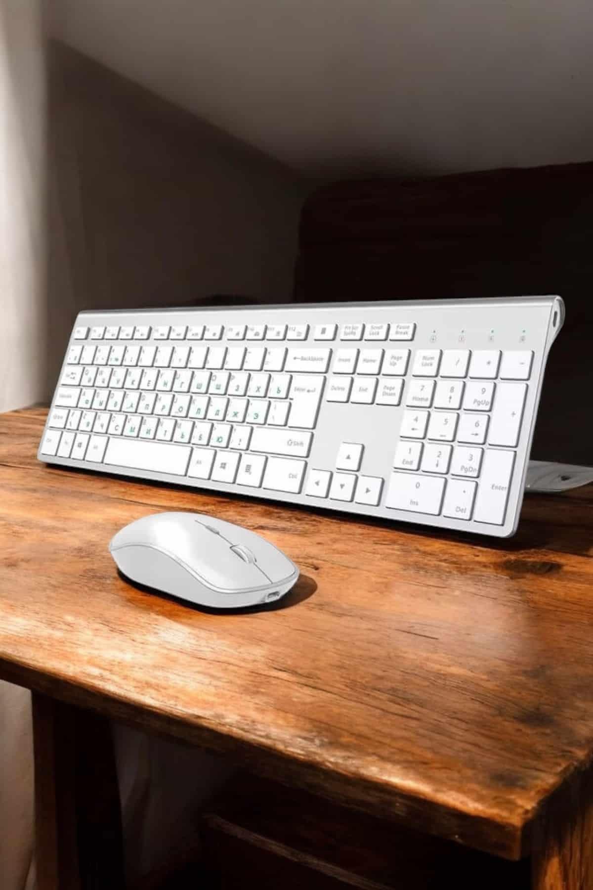 Beyaz Kablosuz Klavye Fare Seti Kablosuz Fare USB Alıcı PC Uyumlu