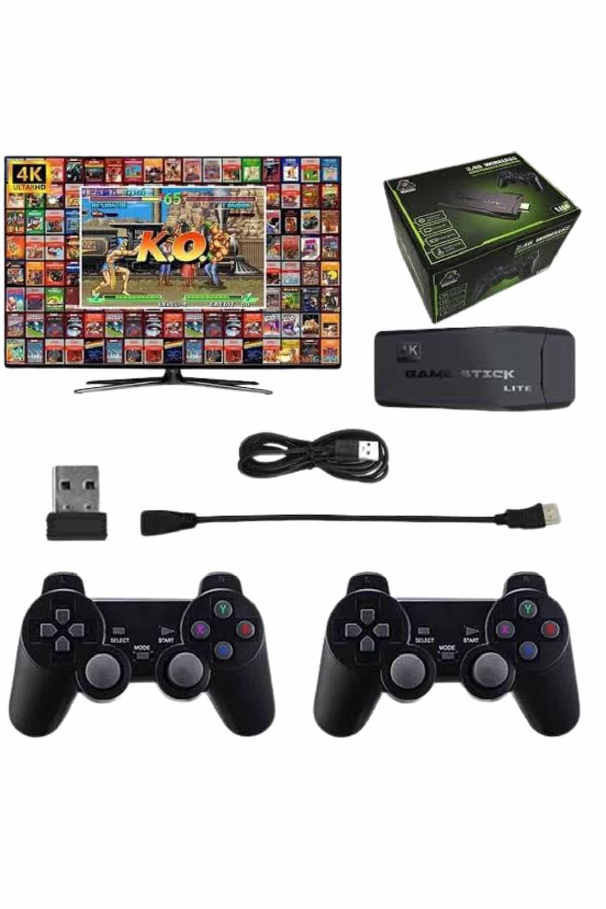 Çift Kollu 2.4g kablosuz Retro 4k Game stick 3500 oyun atari HD Görüntü Kalitesi