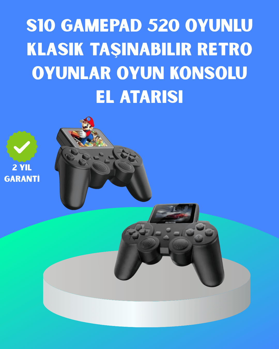 Çocuklar ve Yetişkinler İçin Uygun 500 Oyunlu Taşınabilir Mini Retro El Konsolu,