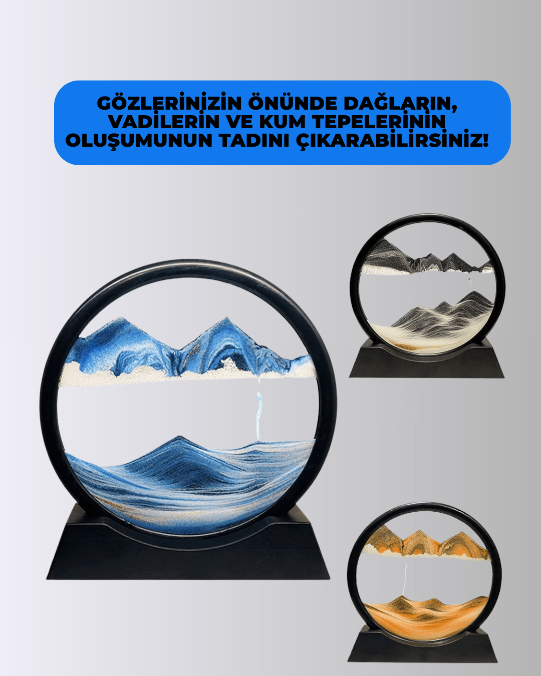 Döndürülebilir Dinamik Kum Tablosu – Stres Giderici, Yüksek Kaliteli Cam ve Doğal Kum ile Sanatsal Masa Dekoru