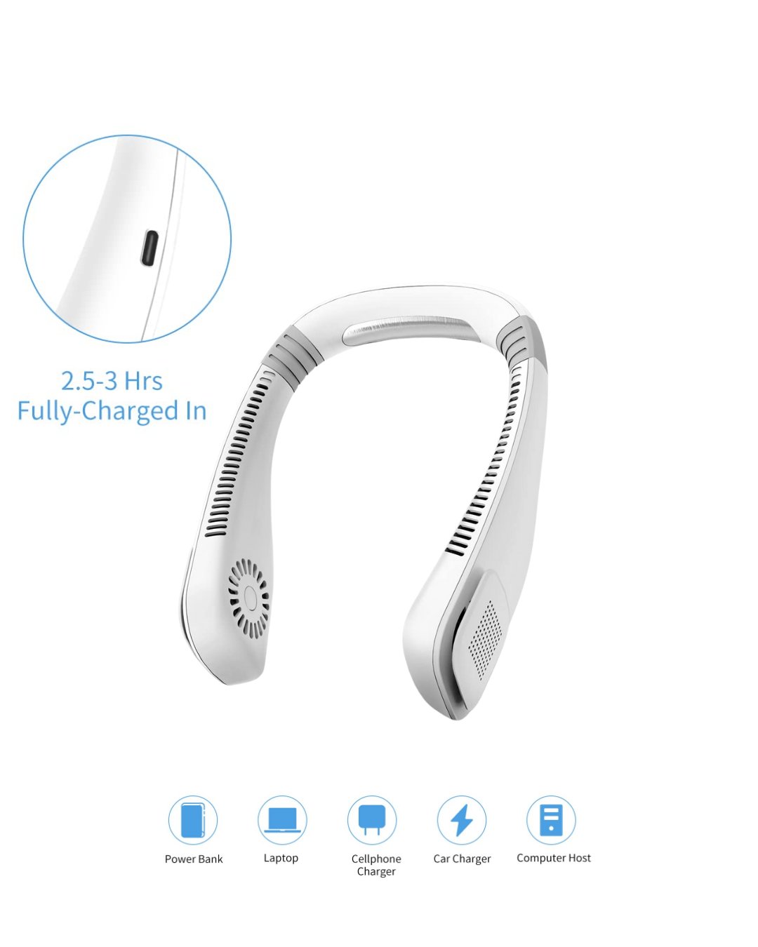 Giyilebilir Bladeless Boyun Fanı | 360° Serinlik, 5 Kademe Rüzgar, USB Şarjlı Sessiz Mini Klima
