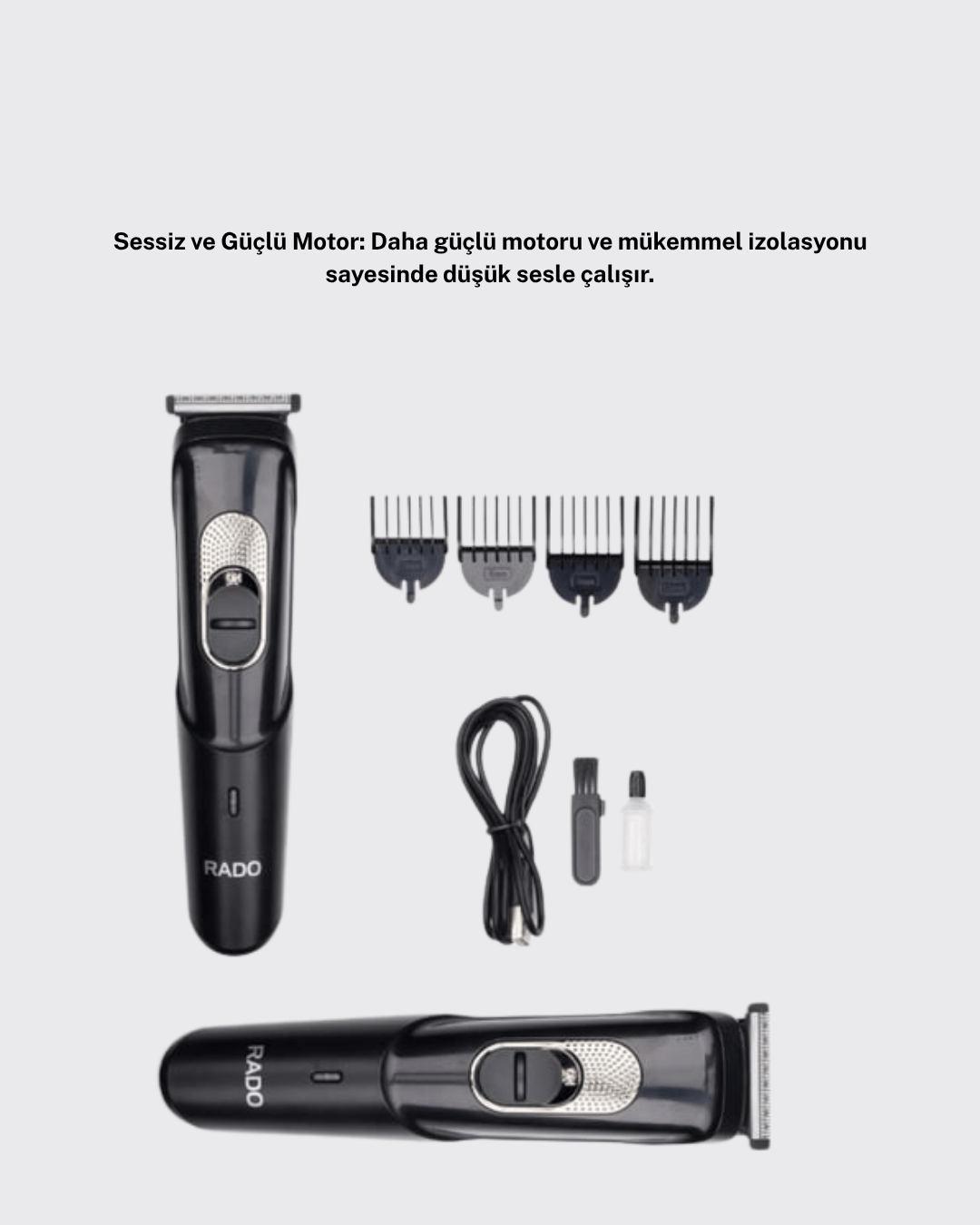 Kablosuz, Paslanmaz Çelik Bıçaklı Profesyonel Saç ve Sakal Tıraş Makinesi – Sessiz, Güçlü ve Ergonomik