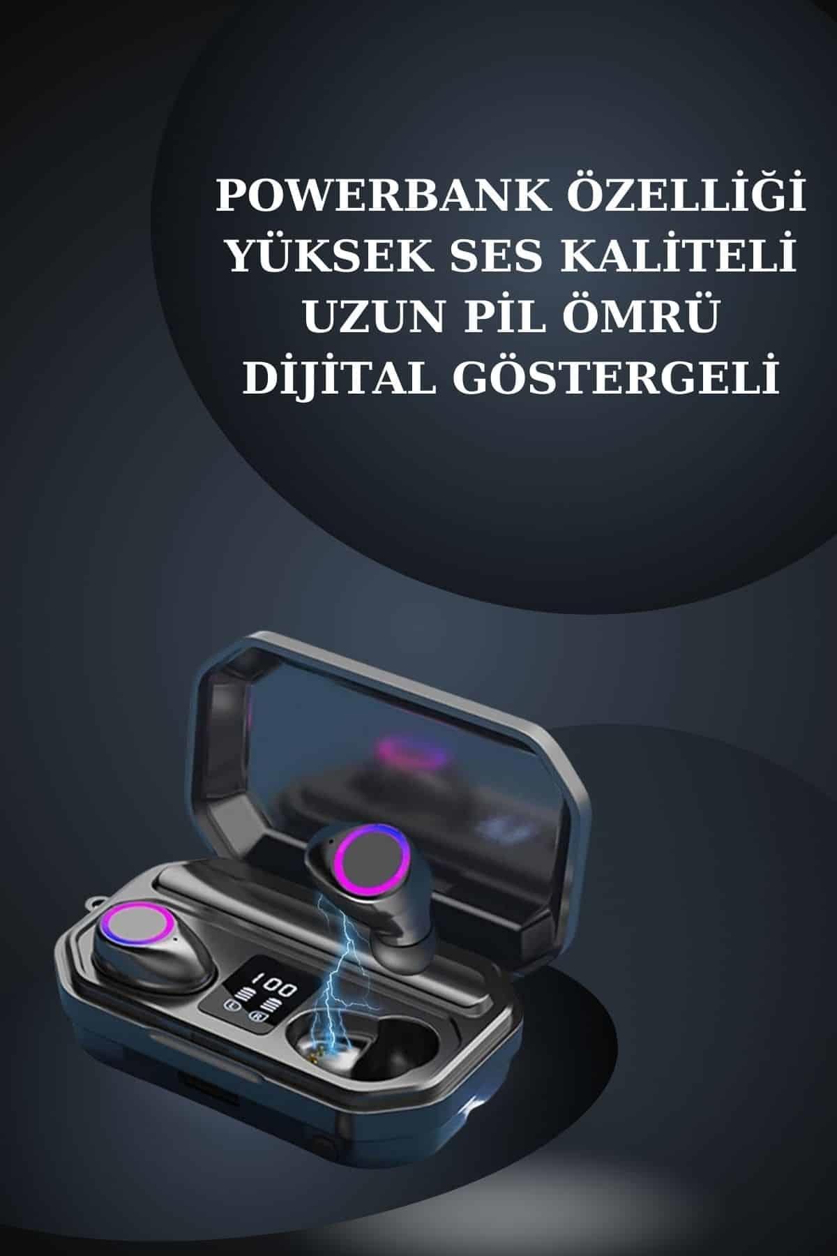 Kadınlar İçin 3 Kordonlu Akıllı Saat ve Dijital Göstergeli Powerbankli Bluetooth Kulaklık Dokunmatik Kontrol