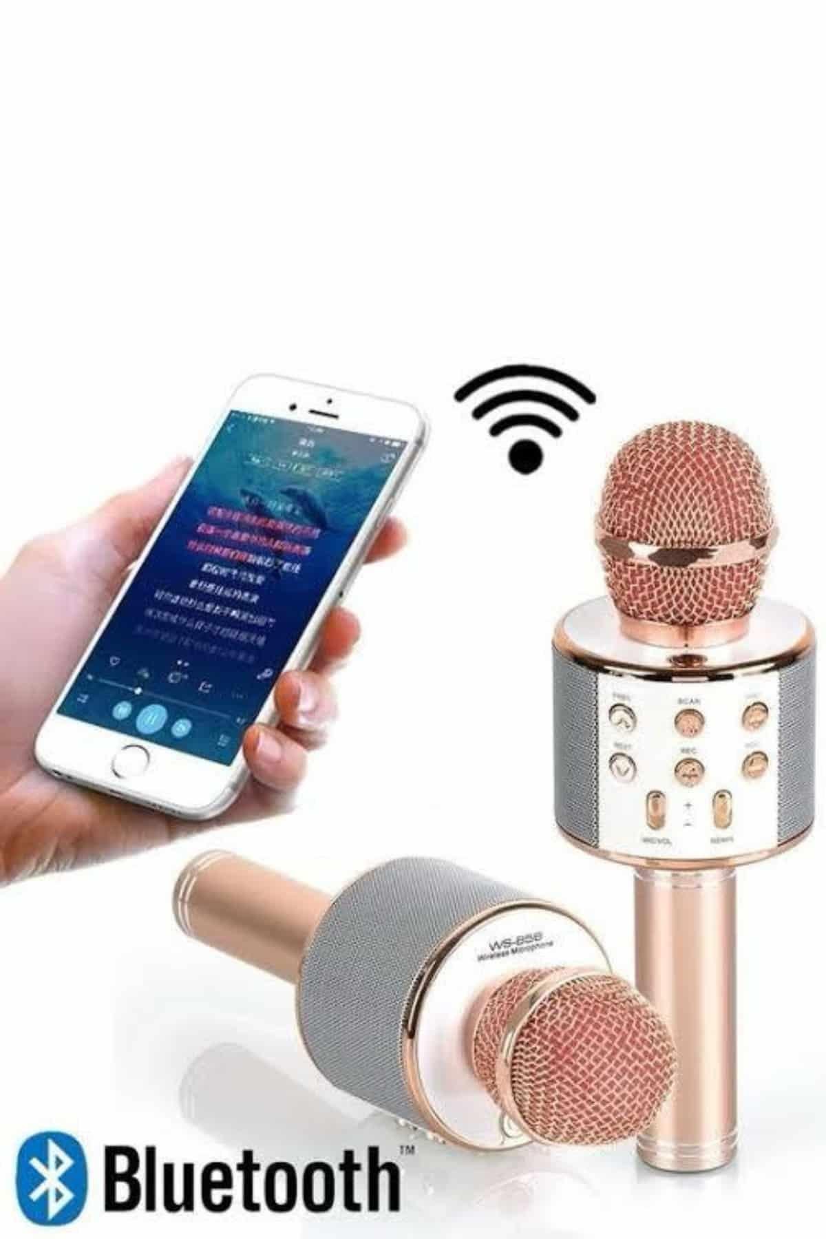 Karaoke Mikrofon Dahili Hoparlörlü Sd-usb-aux Girişli Bluetooth Hoparlör