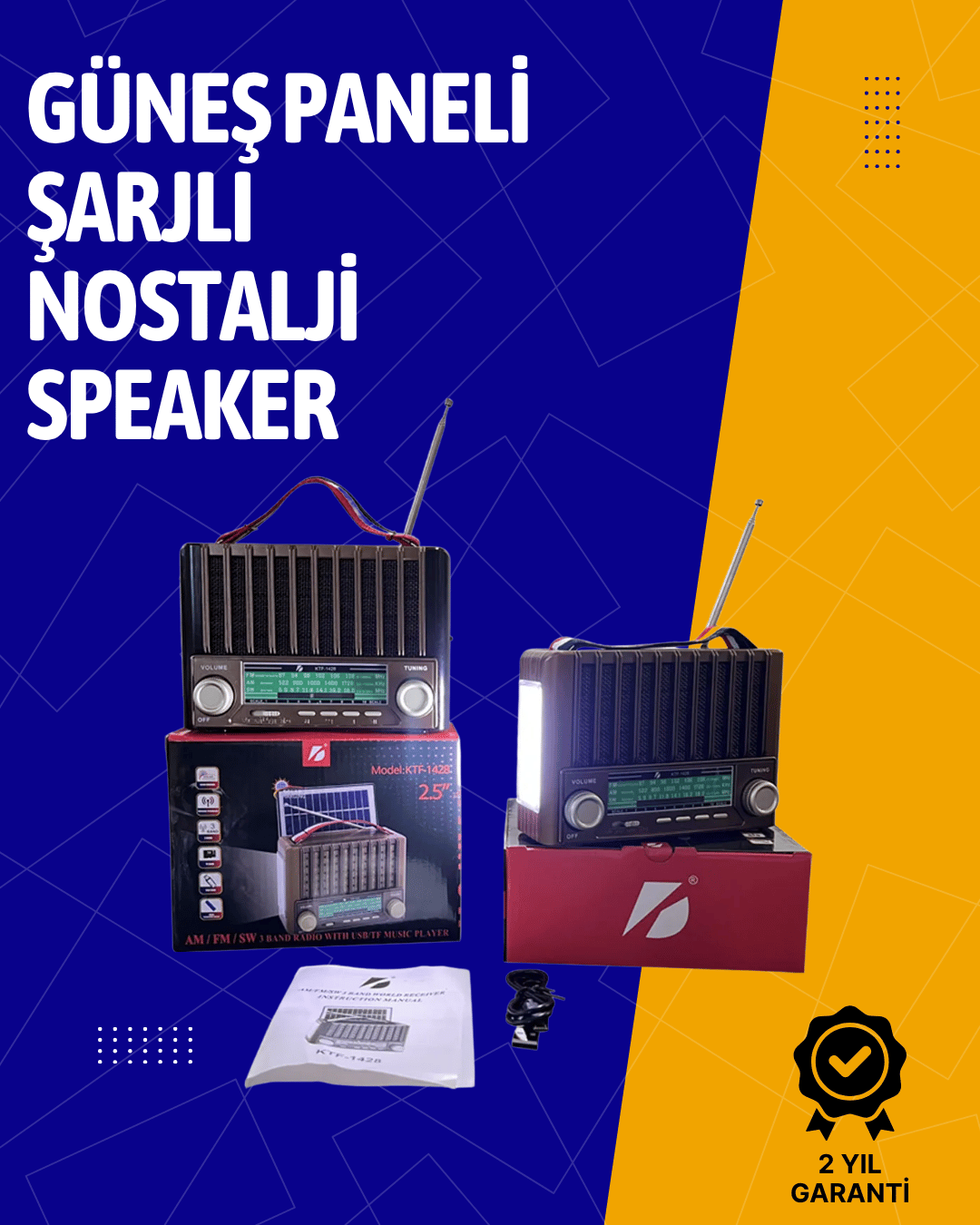 KTF-1428 Solar Enerjiyle Şarj Olabilen Bluetooth Nostalji Hoparlör – Taşınabilir, Güçlü Ses, MP3 Okuyucu