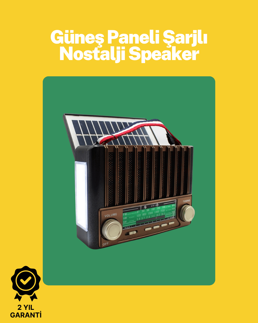 KTF-1428 Solar Panel Destekli Şarjlı Bluetooth Hoparlör – FM/AM/SW Radyo, AUX ve TF Kart Girişli