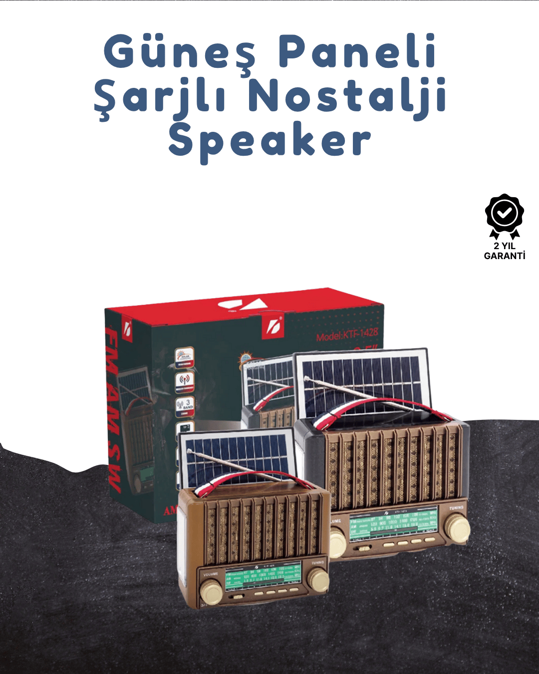 KTF-1428 Taşınabilir Güneş Enerjili Bluetooth Radyo Hoparlör – Şarjlı, Radyo, MP3, AUX Girişli