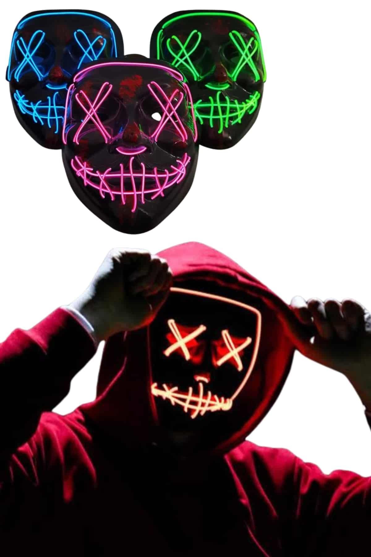 Led Işıklı Neon Maske Cadılar Bayramı Maskesi Korkunç Korku Maskesi