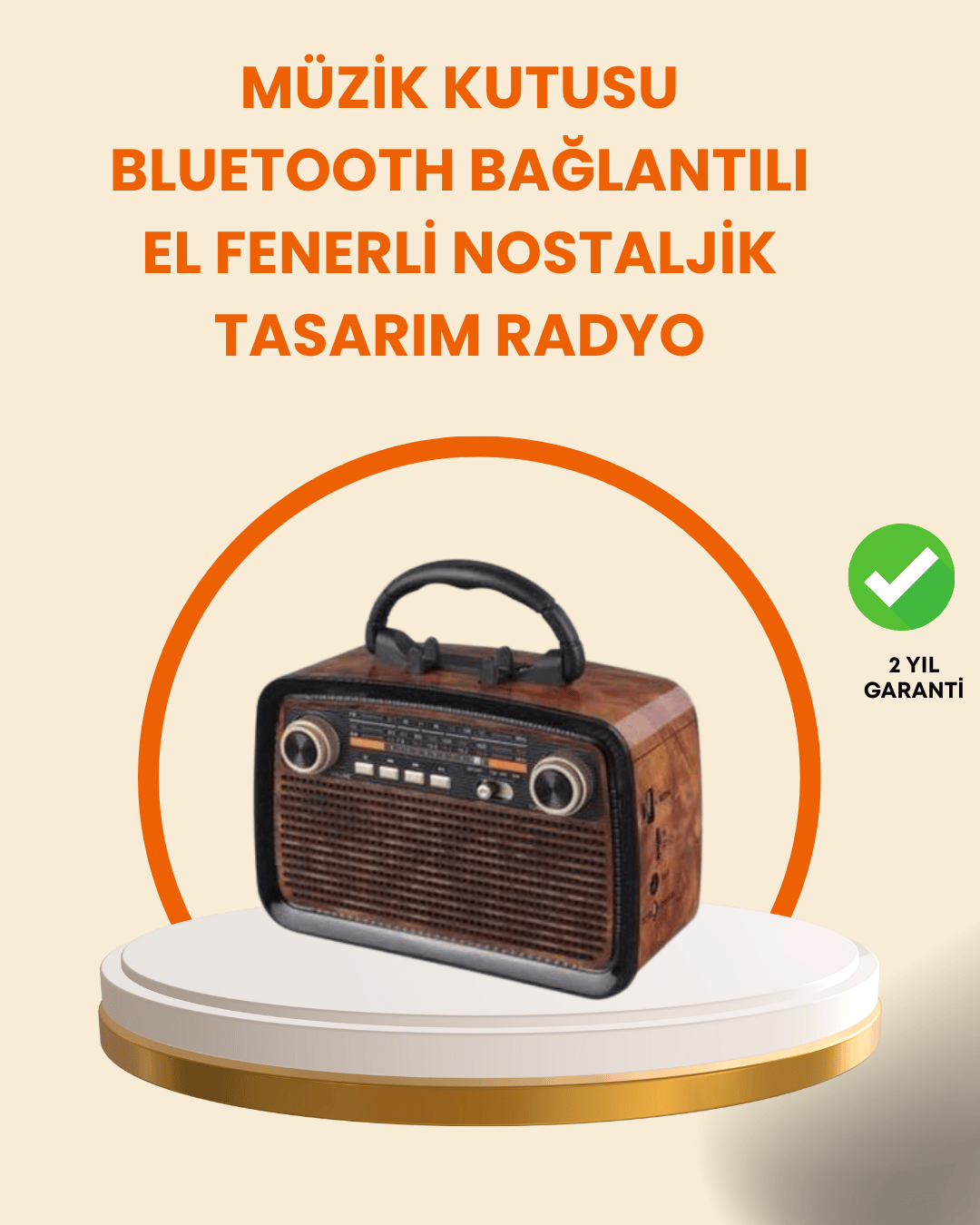 Nostaljik Radyo Görünümlü Bluetooth Hoparlör – FM/AM Yayın, Kablosuz Bağlantı, Şarj Edilebilir