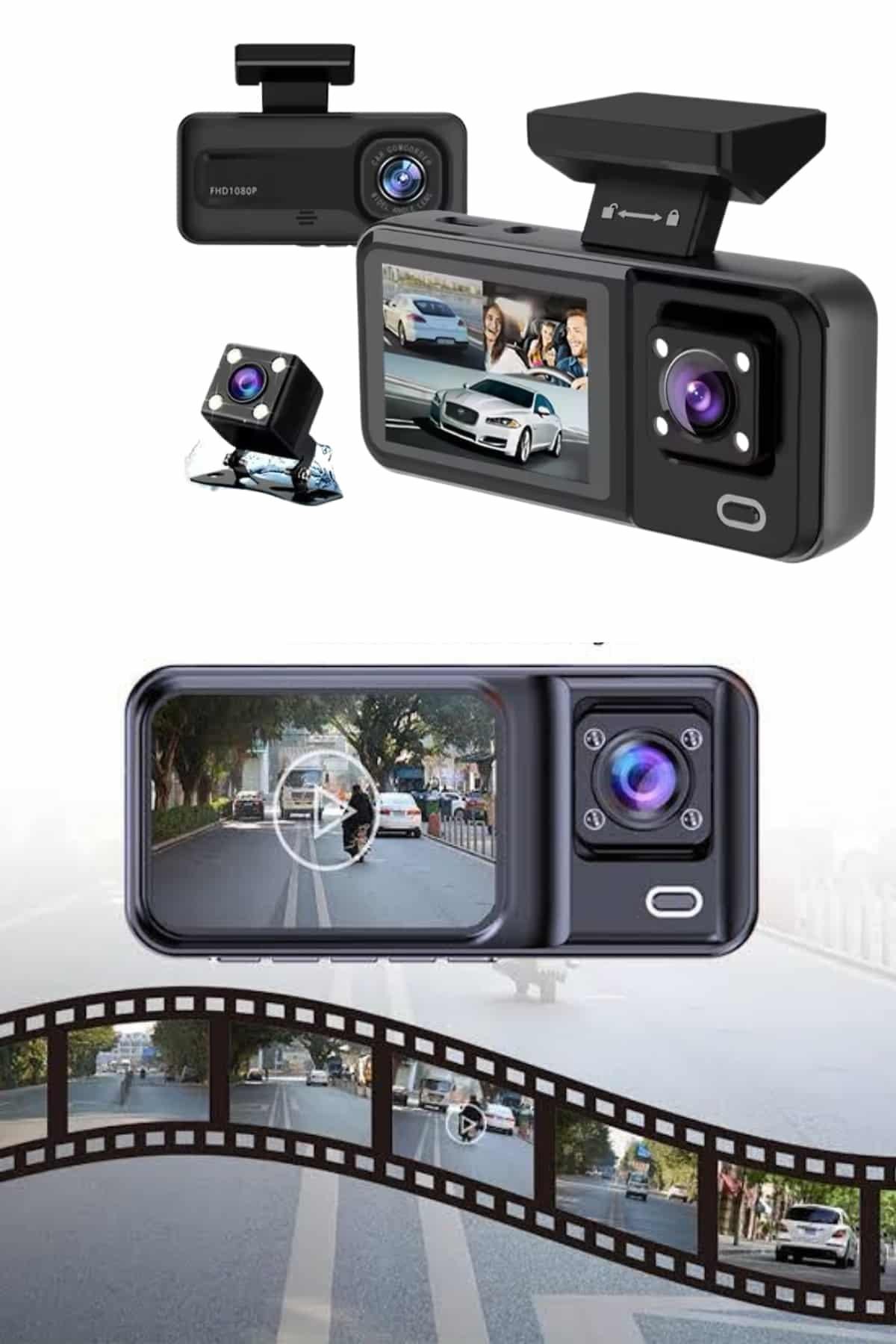 Ön ve Arka Kameralı 2 İnç 1080P Full HD DVR Araç İçi Ekran