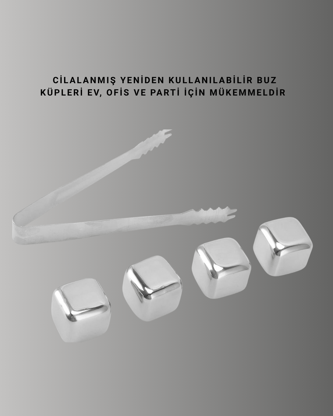 Paslanmaz Çelikten Üretilmiş Metal Buz Küpü Seti ve Buz Klipsi