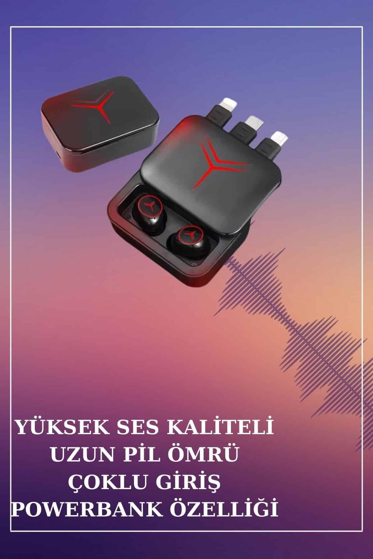 Powerbank Özellikli Bluetooth Kulaklık ve Nabız Ölçer Akıllı Saat Bileklik Hediyeli