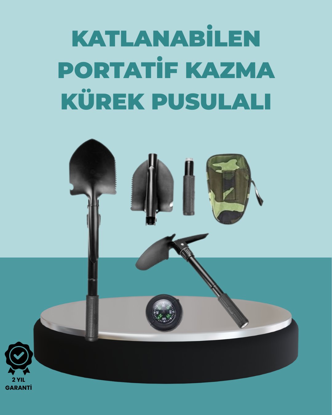 Profesyonel Dış Mekan Küreği – Testere, Kazma, Çekiç Özellikli, Katlanabilir Mekanizma