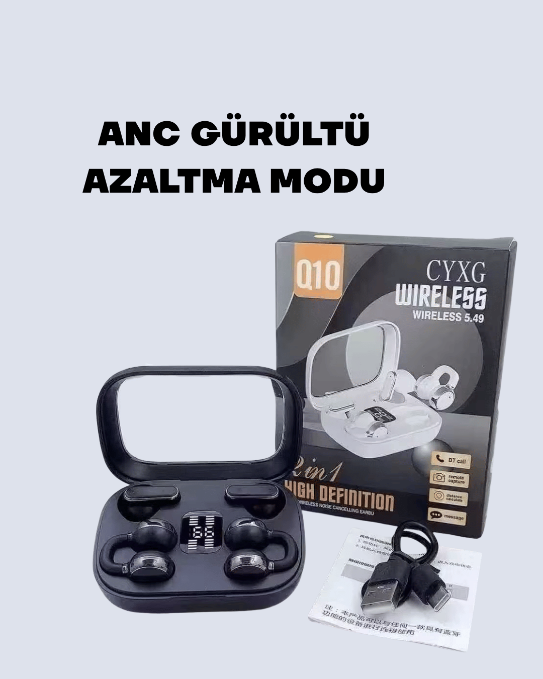 Q10 Bluetooth 5.4 Kablosuz Kulaklık – Dokunmatik, Uzun Pil Ömrü, Type-C Şarj