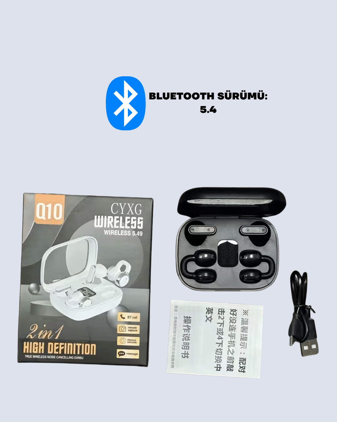 Q10 Bluetooth 5.4 Kablosuz Kulaklık – Dokunmatik, Uzun Pil Ömrü, Type-C Şarj