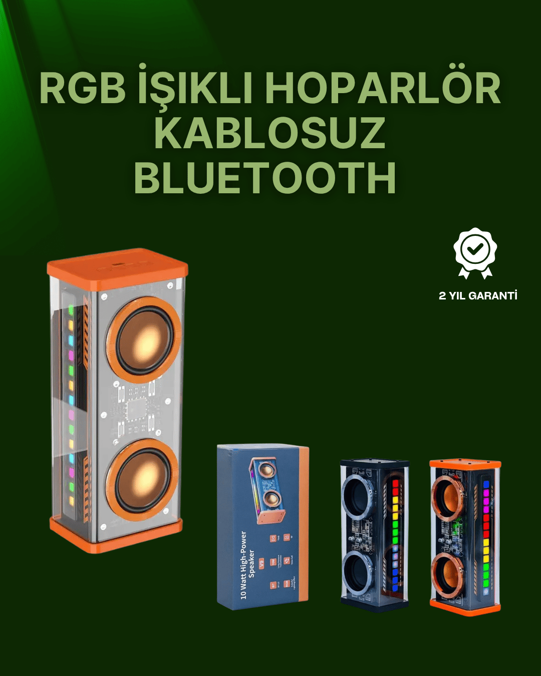 RGB Işıklı Şeffaf Tasarım Kablosuz Bluetooth Hoparlör