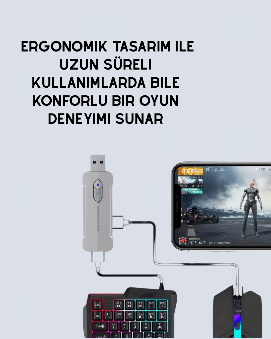 Tak-Çalıştır Mobil Oyun Ekipmanları Seti – Klavye Mouse Dahil