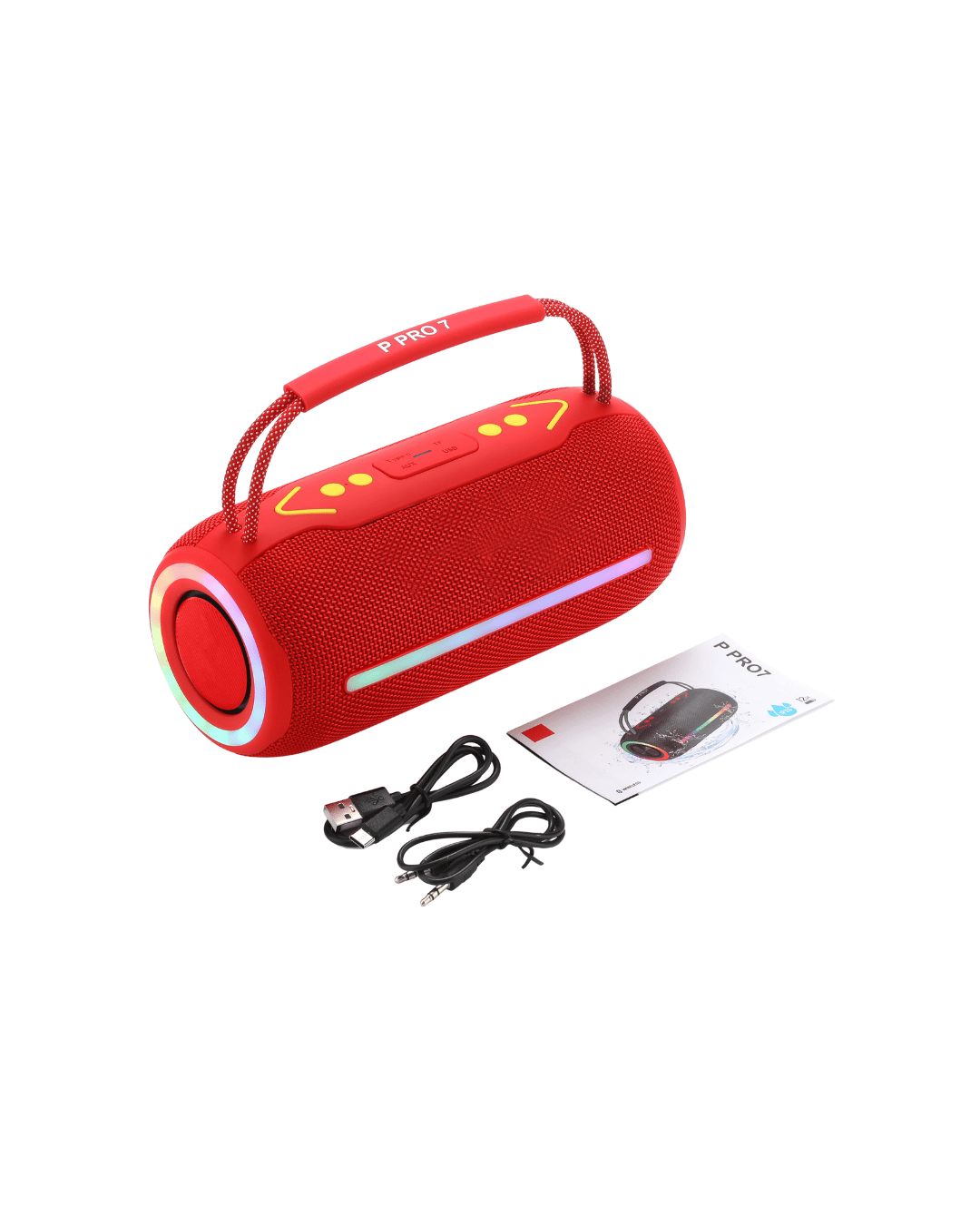 Torima Booms Box 360 RGB LED'li Taşınabilir Bluetooth Hoparlör – Kırmızı, USB/TF Destekli