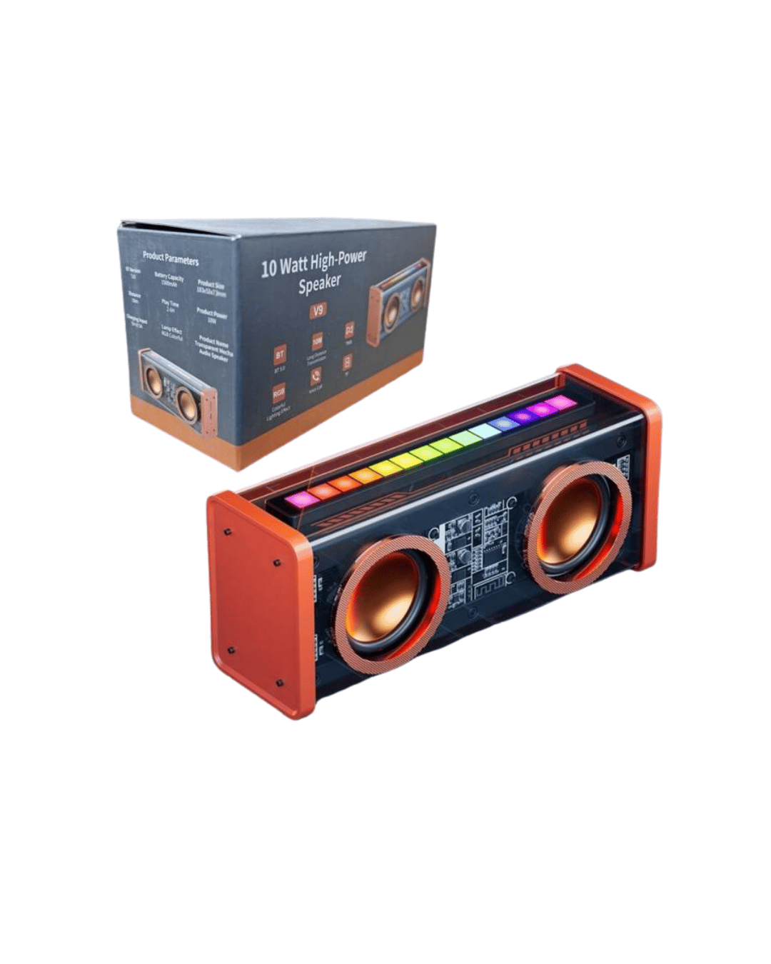 V9 10W TWS Stereo Hoparlör – Renkli Işık ve Uzun Pil