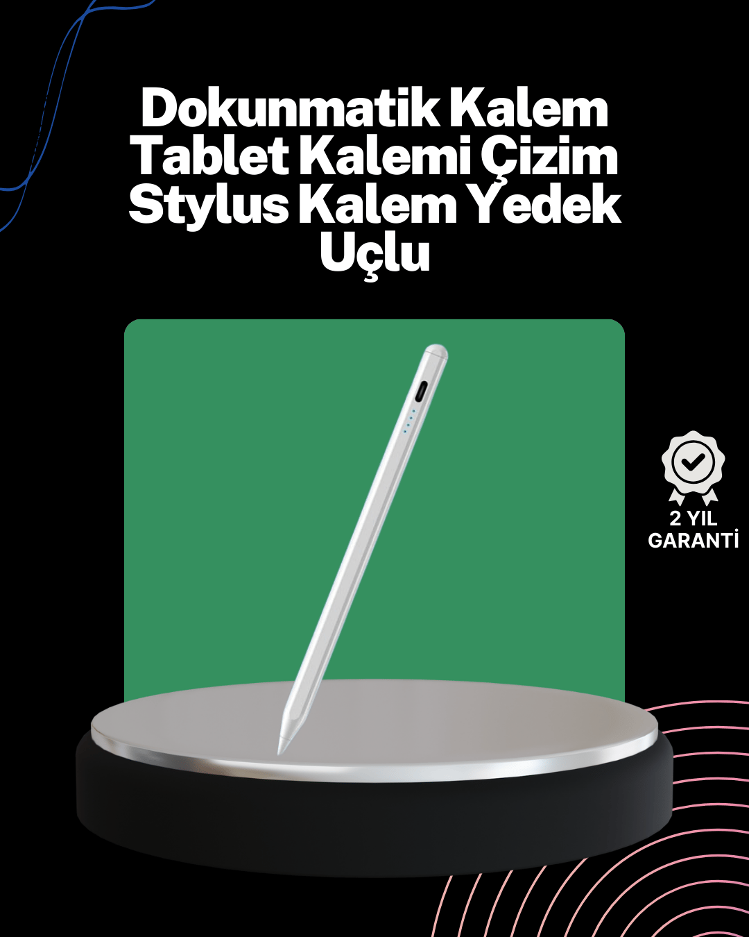 Yüksek Hassasiyetli Eğim Sensörlü Dijital Kalem – USB-C Hızlı Şarjlı