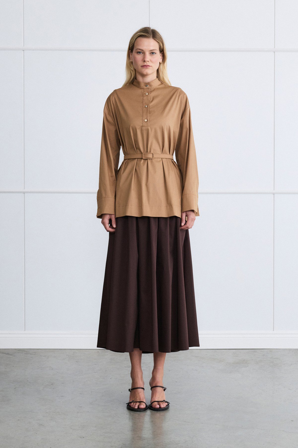 MİORİ ARLEY BLUZ ETEK TAKIM CAMEL-KAHVE