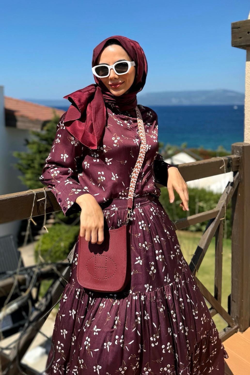 MİORİ BERRY ETEKLİ SATEN TAKIM BORDO