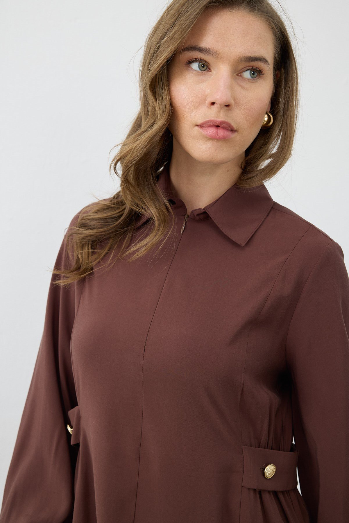 MİORİ POEM RAYON ELBİSE KAHVE