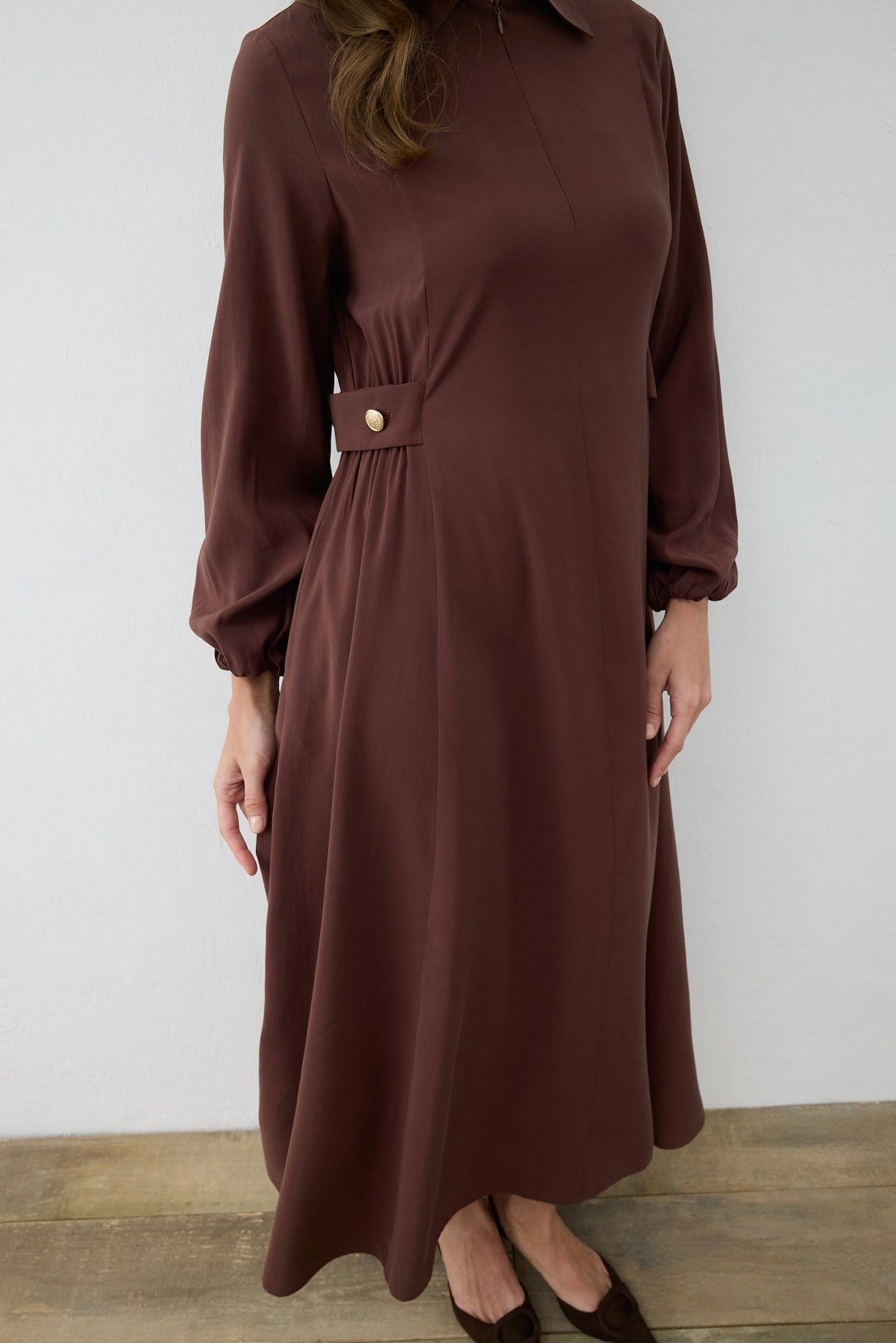 MİORİ POEM RAYON ELBİSE KAHVE
