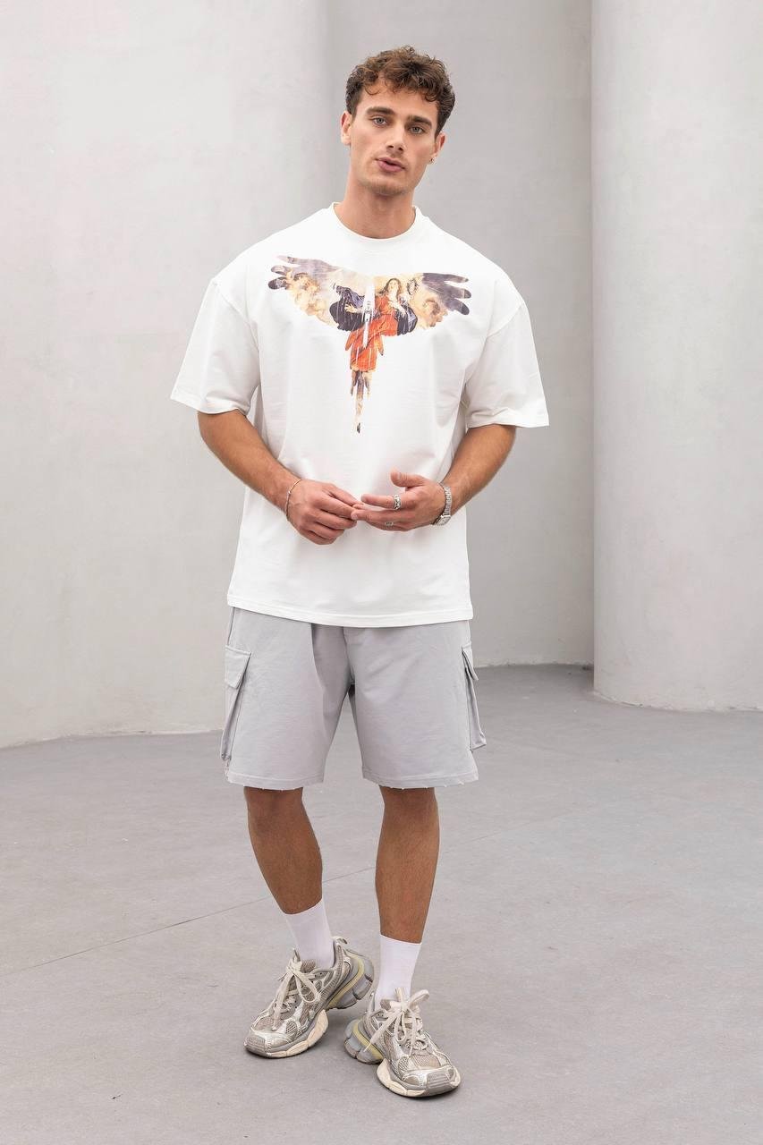 Baskılı Beyaz Oversize Tişört