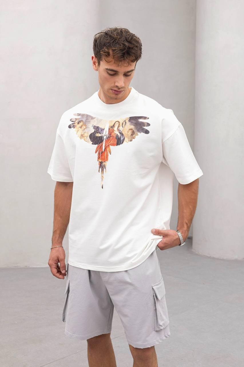Baskılı Beyaz Oversize Tişört