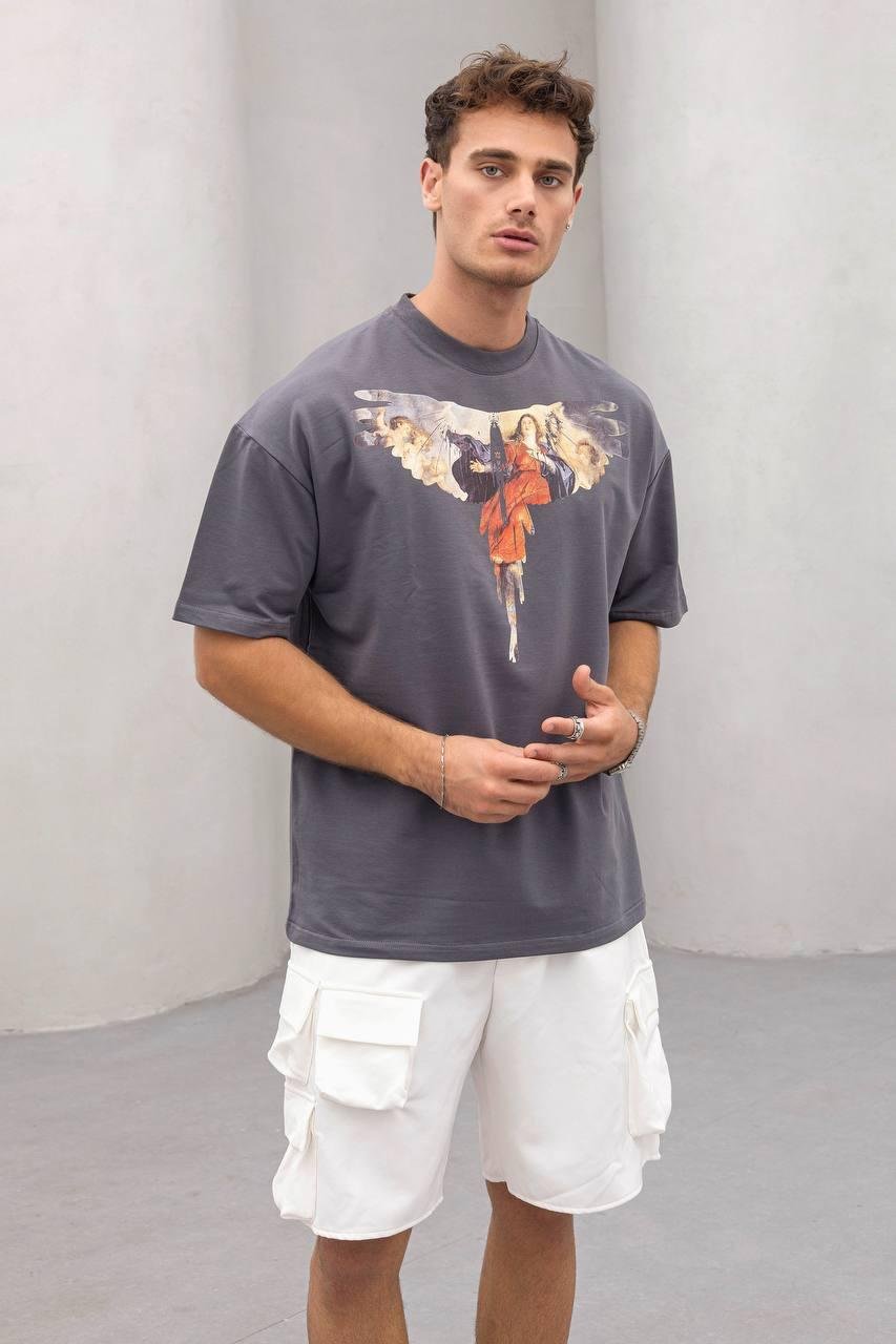 Baskılı Füme Oversize Tişört