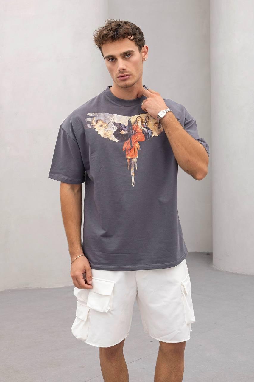 Baskılı Füme Oversize Tişört