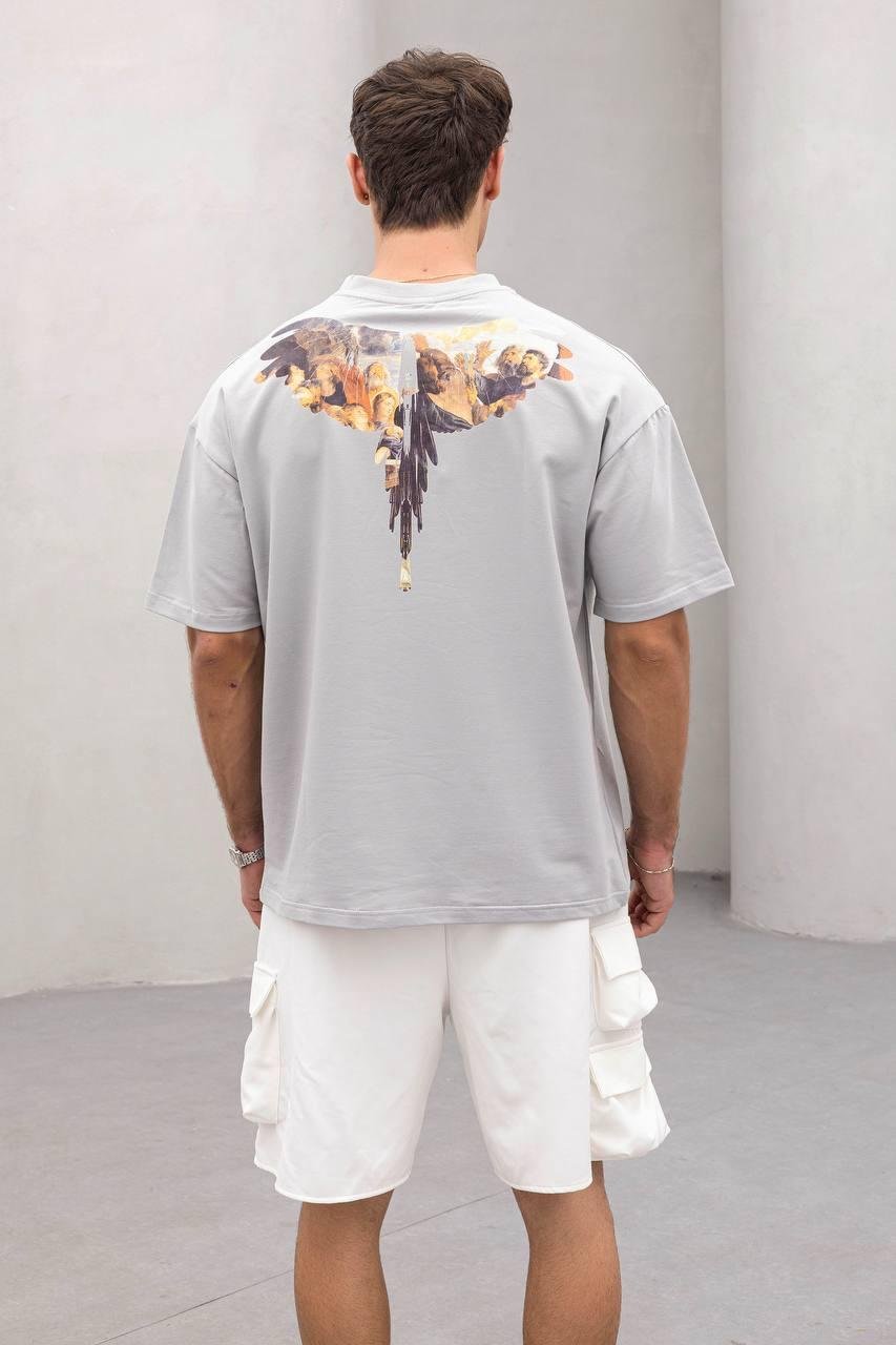 Baskılı Gri Oversize Tişört