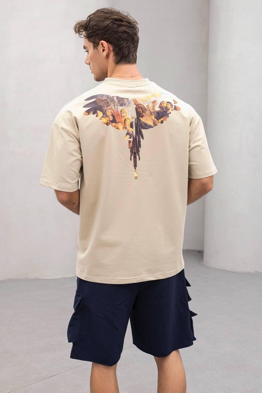 Baskılı Krem Oversize Tişört