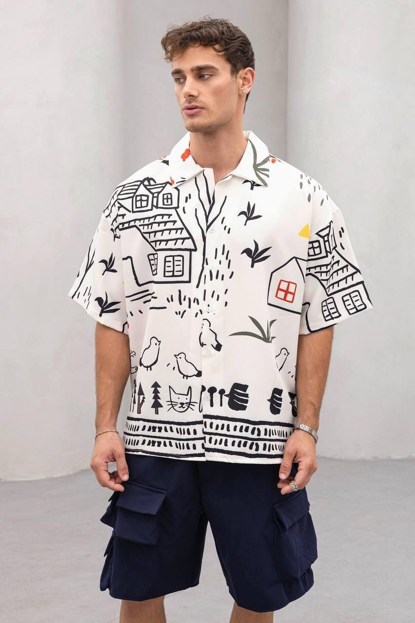 Baskılı Oversize Gömlek