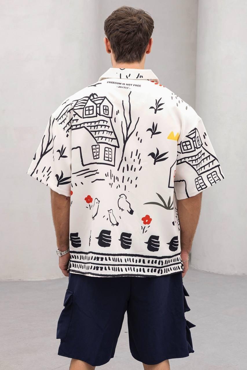 Baskılı Oversize Gömlek