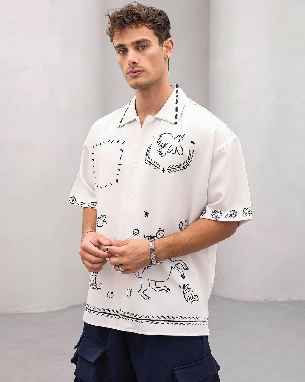 Baskılı Oversize Gömlek