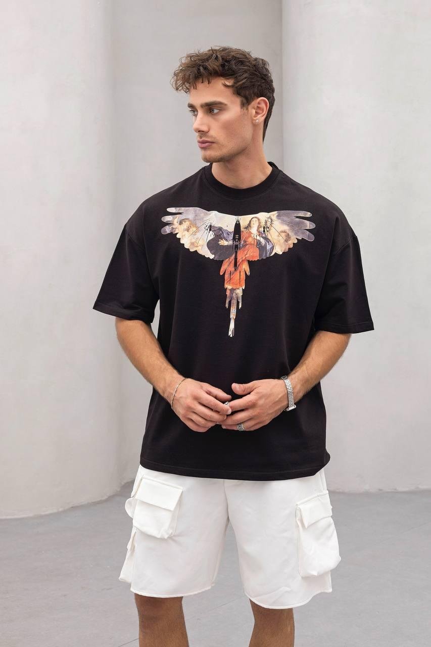 Baskılı Siyah Oversize Tişört