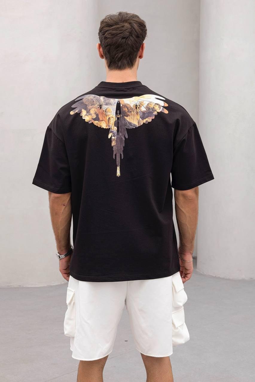 Baskılı Siyah Oversize Tişört