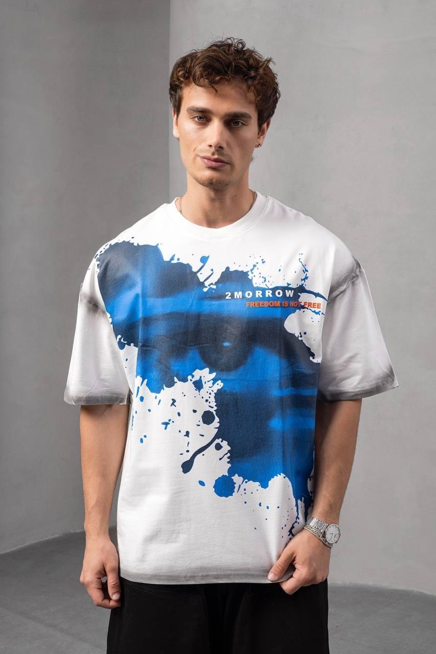 Beyaz Baskılı Oversize Tişört