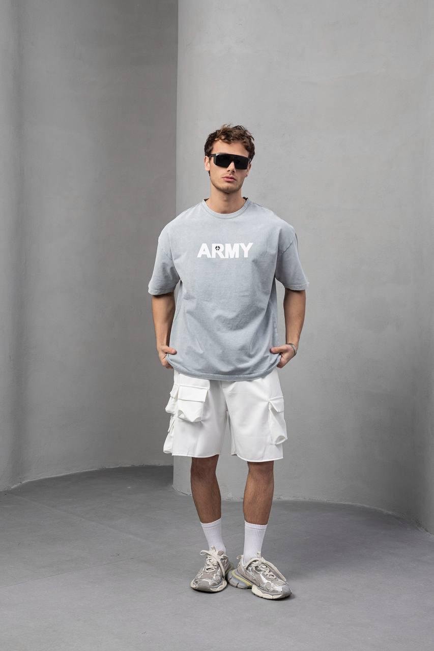 Gri Baskılı Oversize Tişört