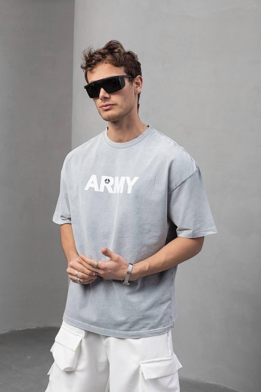 Gri Baskılı Oversize Tişört