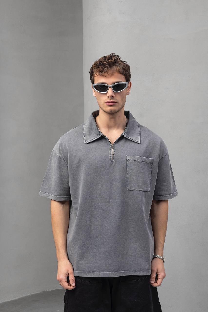 Gri Cepli Oversize Tişört
