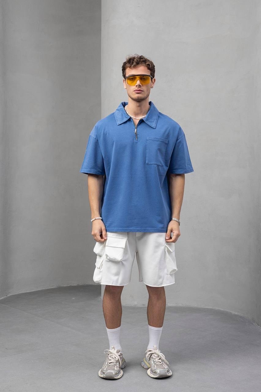 Mavi Cepli Oversize Tişört