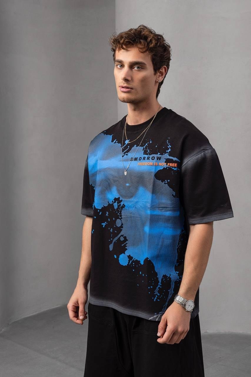 Siyah Baskılı Oversize Tişört