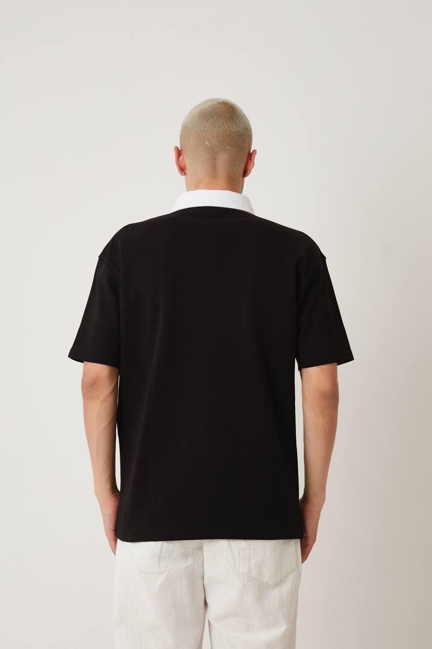 Yakalı Siyah Basic Tişört