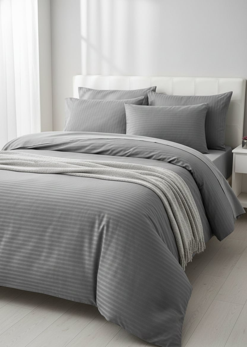 Deluxe Saten Nevresim Takımı Çift Kişilik - Gri