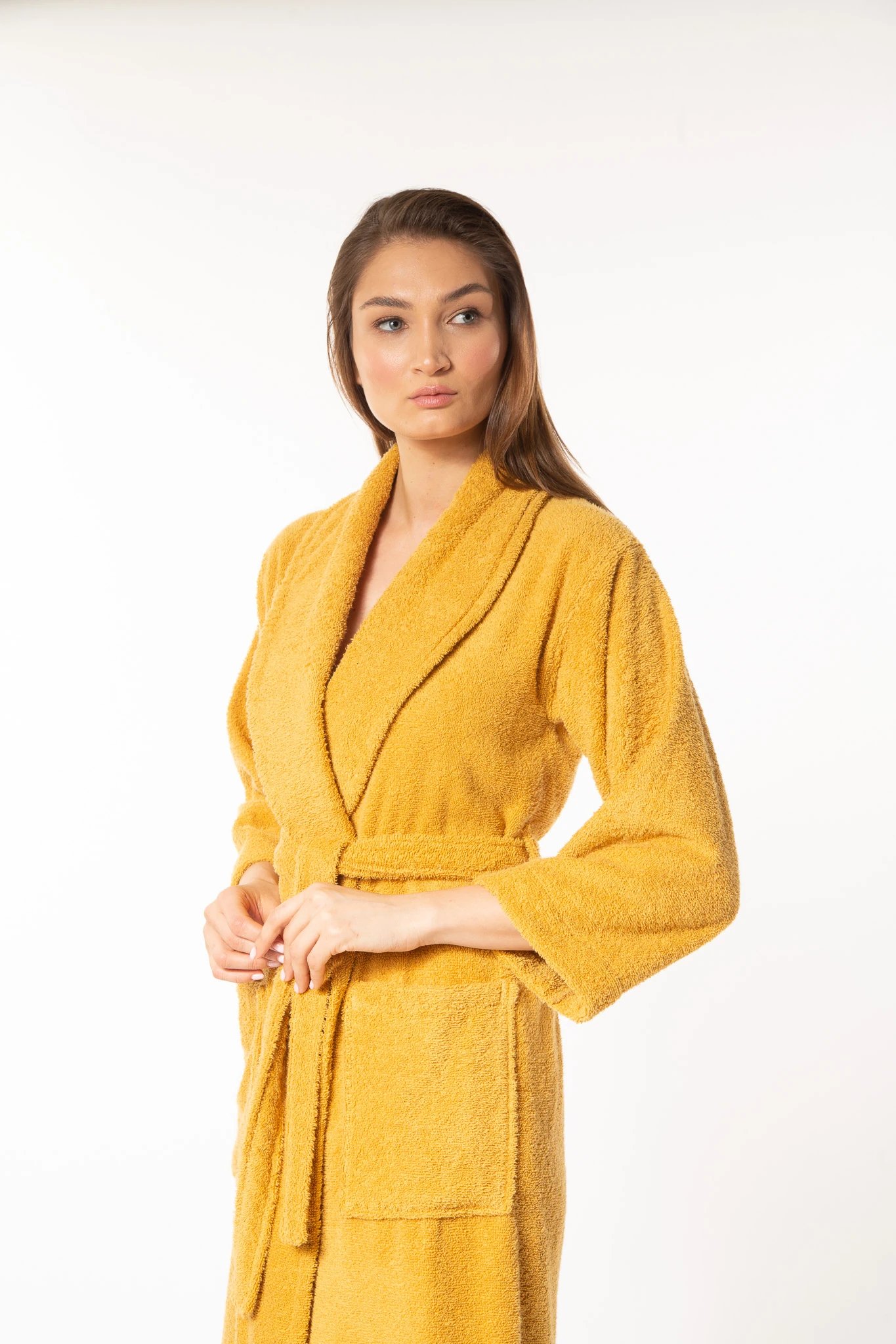 Soft Kadın Kimono Yaka Bornoz - Sarı