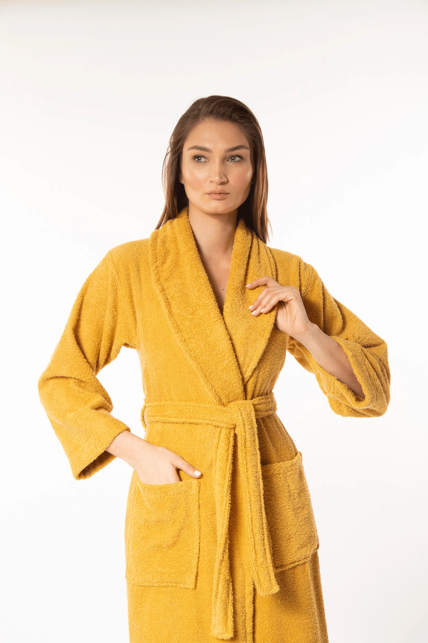 Soft Kadın Kimono Yaka Bornoz - Sarı