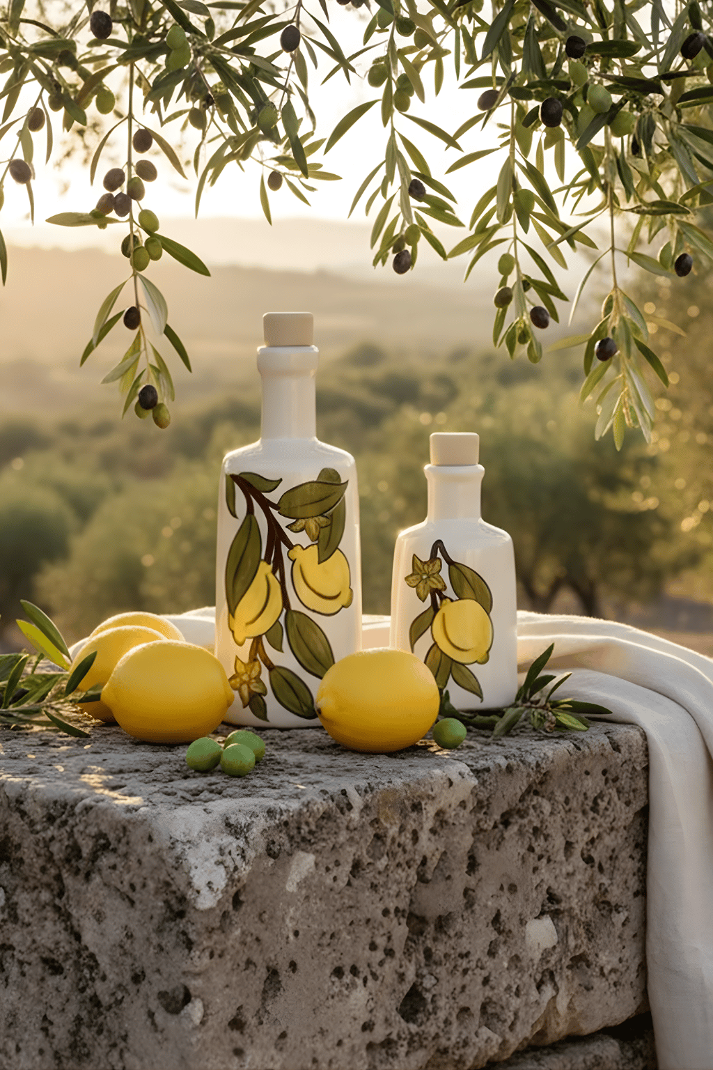 500 ml Limon Dalı – El Boyama Seramik Şişe